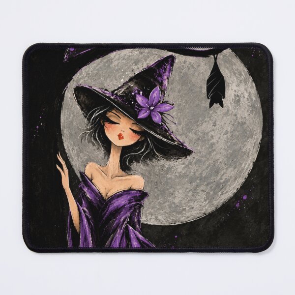Item preview, Purple Witch Under the Silver Moon – Gothic Halloween Art designed and sold by byMosia.