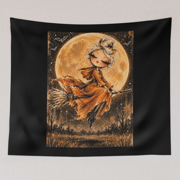 Item preview, Moonlit Witch Flight – Whimsical Halloween Art designed and sold by byMosia.