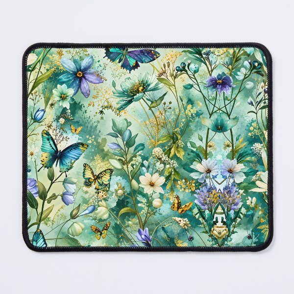 Item preview, Teal Butterfly Garden with Blue and White Wildflowers designed and sold by Yeanishi.