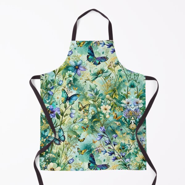Item preview, Teal Butterfly Garden with Blue and White Wildflowers designed and sold by Yeanishi.