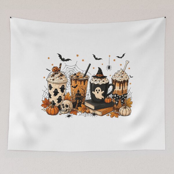 Item preview, Halloween Coffee Ghosts Pumpkins Books Cozy Spooky Autumn Vintage Graphic designed and sold by leoniejonk.