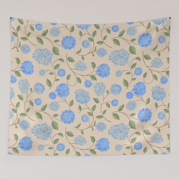 Item preview, Blue Hydrangeas Cottage Garden Floral Vine Minimalist-Blush Background designed and sold by The Flying Bunny Studio.