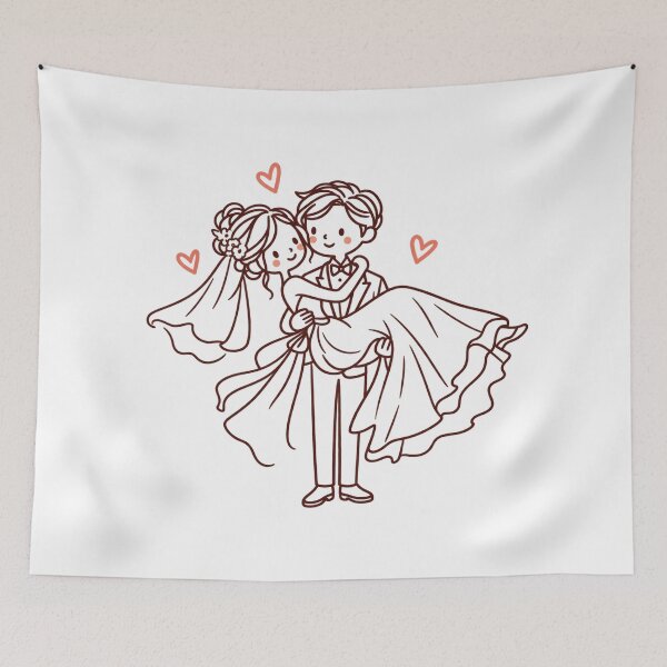 Item preview, Cute Groom Carrying Bride Wedding Line Art designed and sold by Nicha Studio.