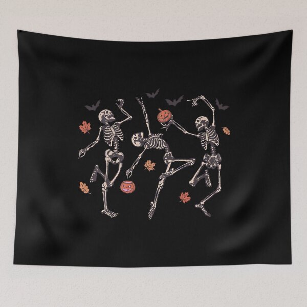 Item preview, Dancing Skeletons Halloween Pumpkins Autumn Leaves Spooky Vintage Graphic designed and sold by leoniejonk.