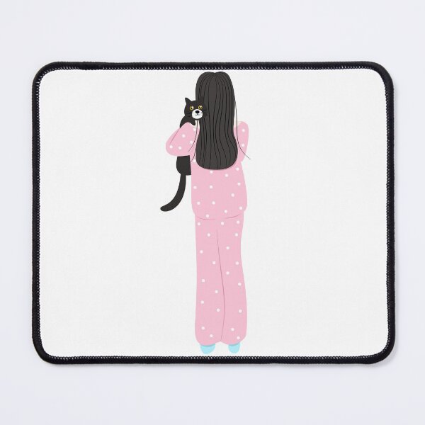 Item preview, Girl in Pink Pajamas Carrying Black Cat Back View designed and sold by Pe.peach.