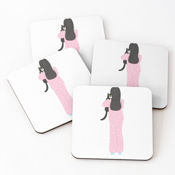 Item preview, Girl in Pink Pajamas Carrying Black Cat Back View designed and sold by Pe.peach.