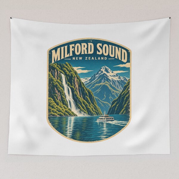 Item preview, Milford Sound New Zealand Shirt – Vintage Fiordland Travel Poster, Mitre Peak Adventure Design designed and sold by Globalcitytees.