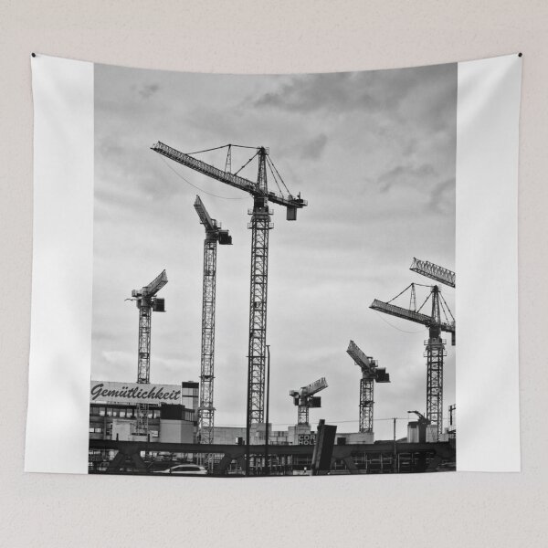 Item preview, Construction cranes – Urban Industrial Black and White Photography designed and sold by Ascooepics.