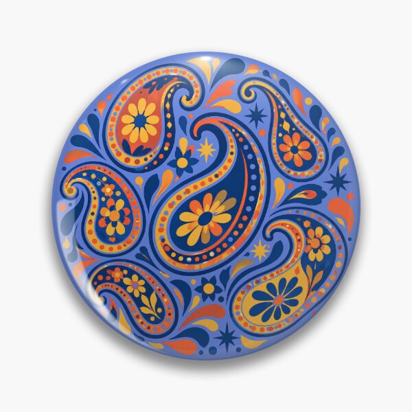 Item preview, Blue and Orange Floral Paisley Circle Pattern designed and sold by Skyrocketz.