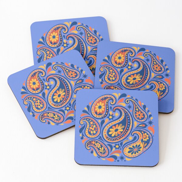 Item preview, Blue and Orange Floral Paisley Circle Pattern designed and sold by Skyrocketz.