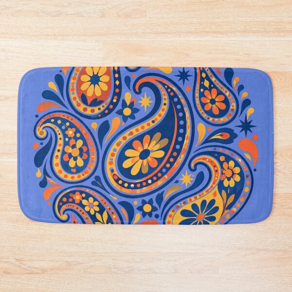 Item preview, Blue and Orange Floral Paisley Circle Pattern designed and sold by Skyrocketz.