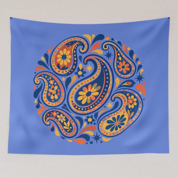 Item preview, Blue and Orange Floral Paisley Circle Pattern designed and sold by Skyrocketz.