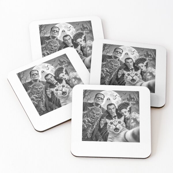 Item preview, Funny Cat Selfie With Classic Gothic Monsters Black And White Design designed and sold by SEINENGAPPI23.