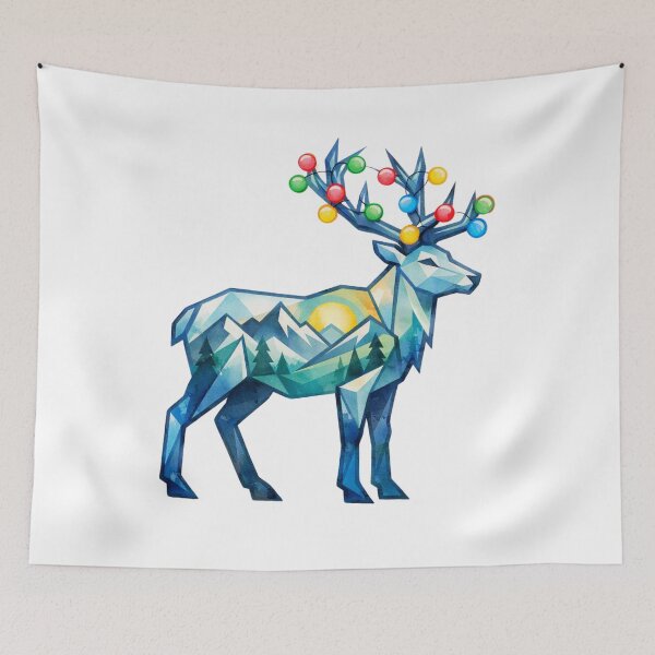 Item preview, Watercolor Geometric Reindeer Peaks Holiday Mountain Adventure designed and sold by GabeMountainArt.