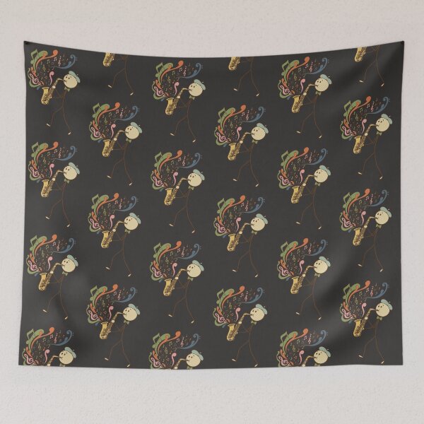 Item preview, Stickman saxophonist playing groovy retro jazz - Dark Color Edition designed and sold by Shyla Marsare.