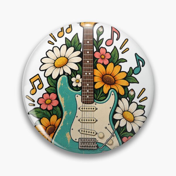 Item preview, Vintage electric guitar with flowers and musical notes designed and sold by LongIslandDesgn.