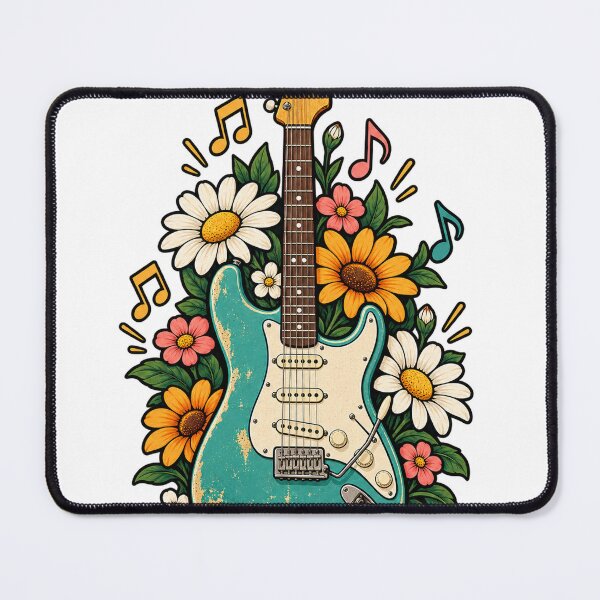 Item preview, Vintage electric guitar with flowers and musical notes designed and sold by LongIslandDesgn.