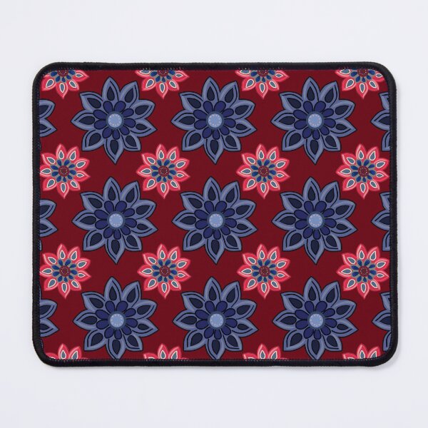 Item preview, Feels Like Polka Dot Flowers Blue and Red - deep red background designed and sold by The Flying Bunny Studio.