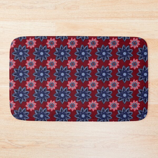 Item preview, Feels Like Polka Dot Flowers Blue and Red - deep red background designed and sold by The Flying Bunny Studio.