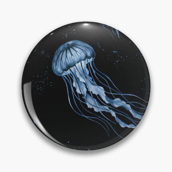 Item preview, Deep Sea Bioluminescence - Indigo Blue Watercolor Jellyfish Ocean Art designed and sold by robertronda1.