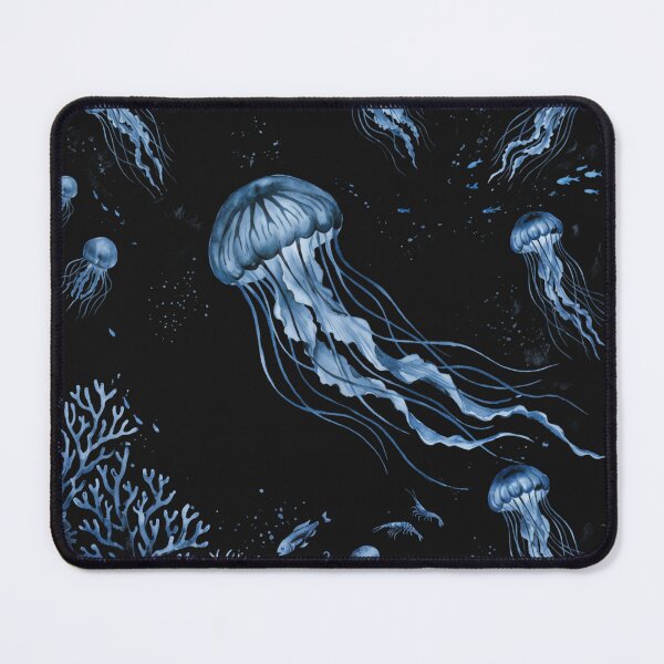 Item preview, Deep Sea Bioluminescence - Indigo Blue Watercolor Jellyfish Ocean Art designed and sold by robertronda1.