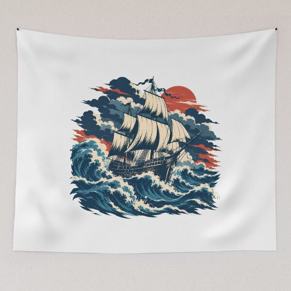 Item preview, Tall Ship Ukiyo-e Storm Ocean Art designed and sold by nortowelcomics.