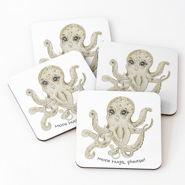 Item preview, Cute baby octopus “More Hugs Please” – Hand-drawn illustration designed and sold by alilu-art .