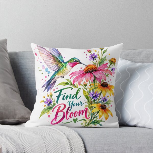 Item preview, Find Your Bloom Hummingbird Flowers Watercolor designed and sold by LongIslandDesgn.