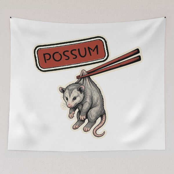Item preview, Possum picked up with chopsticks -Funny joke lover animal design- designed and sold by LOVEARTDESIGN.