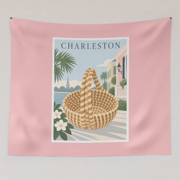 Item preview, Charleston Woven Basket Coastal Travel Poster designed and sold by Beyond Destinations.