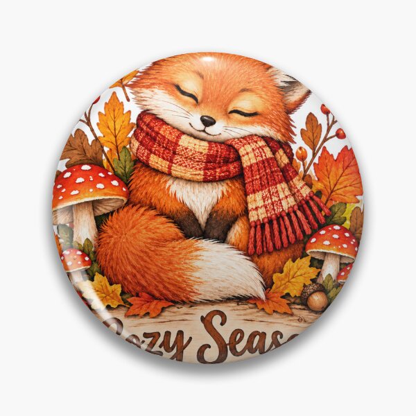 Item preview, Cozy Season autumn fox with scarf and mushrooms designed and sold by LongIslandDesgn.