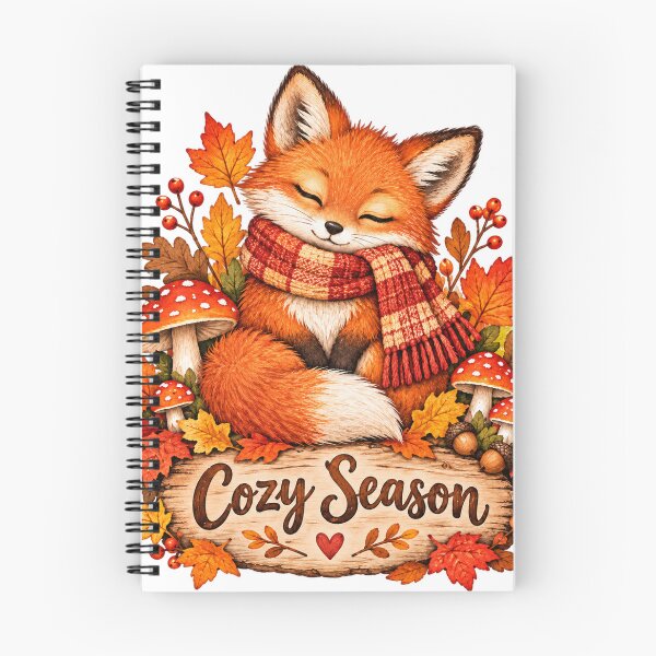 Item preview, Cozy Season autumn fox with scarf and mushrooms designed and sold by LongIslandDesgn.