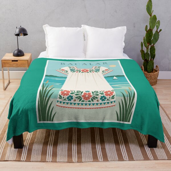 Item preview, Bacalar Floral Huipil Lagoon Travel Poster designed and sold by Beyond Destinations.