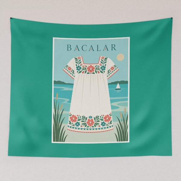 Item preview, Bacalar Floral Huipil Lagoon Travel Poster designed and sold by Beyond Destinations.