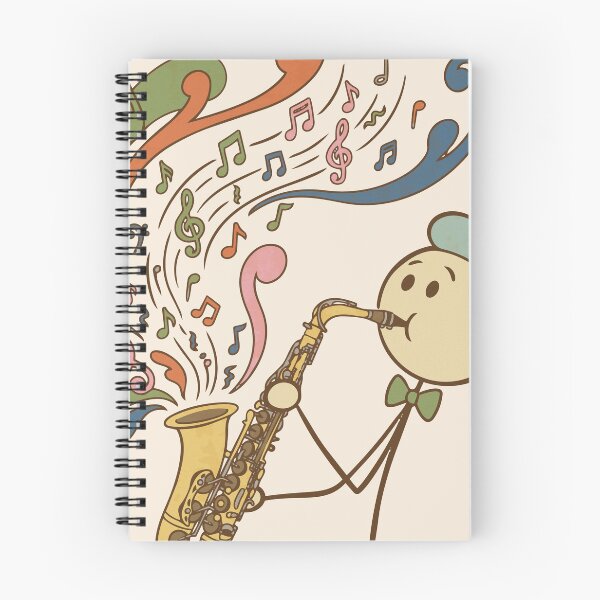 Aperçu de l'œuvre Saxophoniste vintage en forme de bâtonnet aux notes groovy - Édition Couleurs claires créée et vendue par Shyla Marsare.