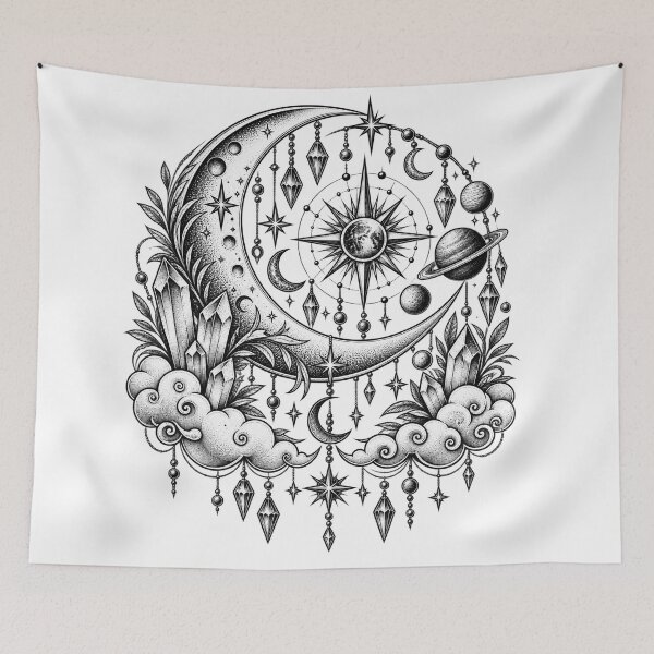Item preview, Mystical crescent moon with crystals and stars designed and sold by sweta_r.art.