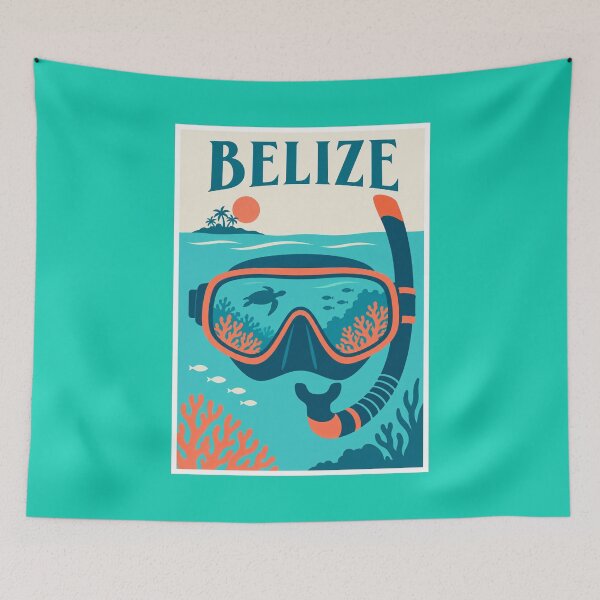 Item preview, Belize Snorkeling Mask Reef Travel Poster designed and sold by Beyond Destinations.