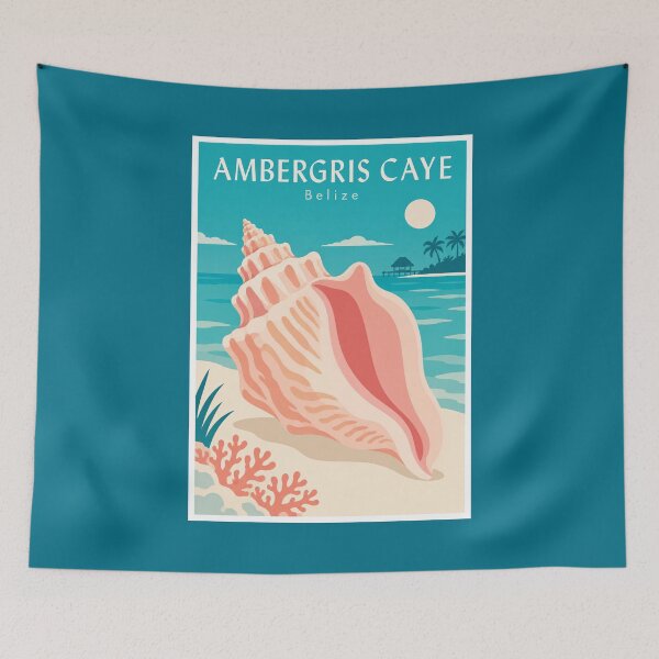 Item preview, Ambergris Caye Conch Shell Travel Poster designed and sold by Beyond Destinations.