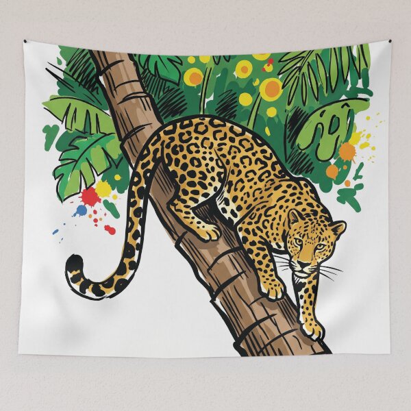 Item preview, Leopard Tree Jungle Flowers Wildlife Art Print designed and sold by Merch by Das Design Studio.