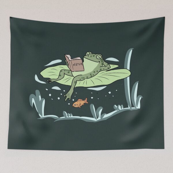 Item preview, Frog Reading Nature Book Cottagecore Chill Pond Illustration  designed and sold by LeshanArt.