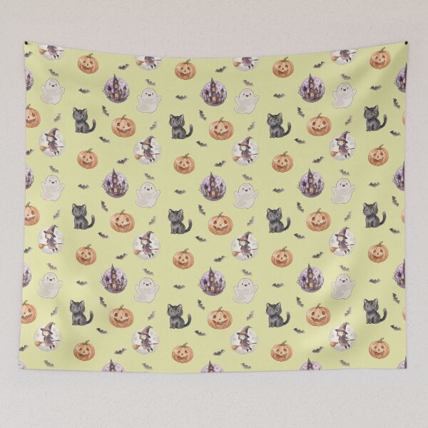 Item preview, Cute Watercolor Halloween Sticker Sheet Black Cat Witch Pumpkin designed and sold by PawtopiaArt.