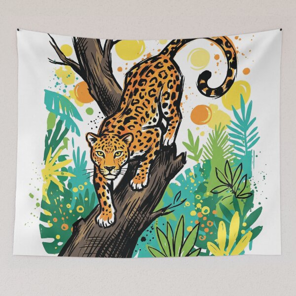 Item preview, Leopard Yellow Eyes Tree Wildlife Art Print designed and sold by Merch by Das Design Studio.