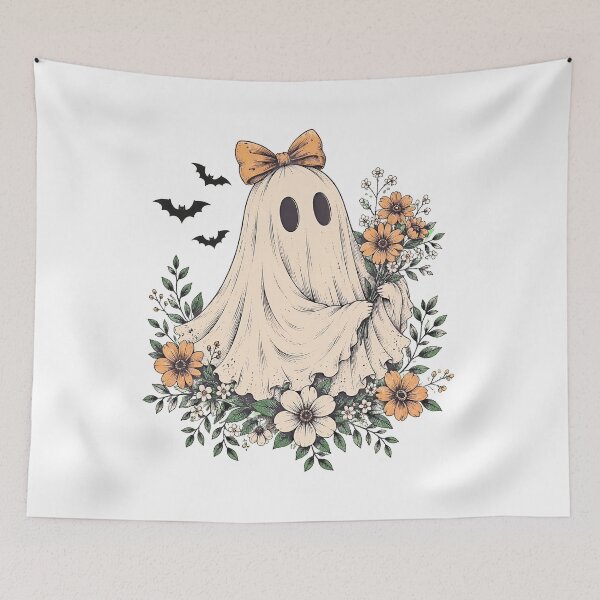 Item preview, Cute Ghost With Flowers Spooky Halloween Floral Ghost Autumn designed and sold by Aniverlia.