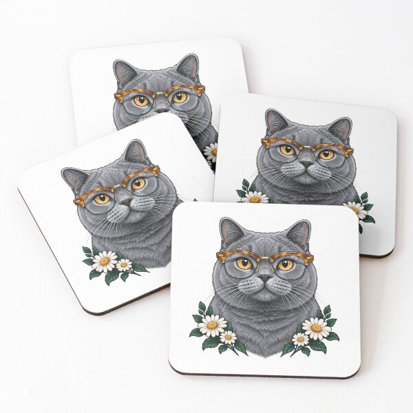 Item preview, British Shorthair Gray Cat with Tortoiseshell Glasses  designed and sold by Old's Cool Cat Studio.