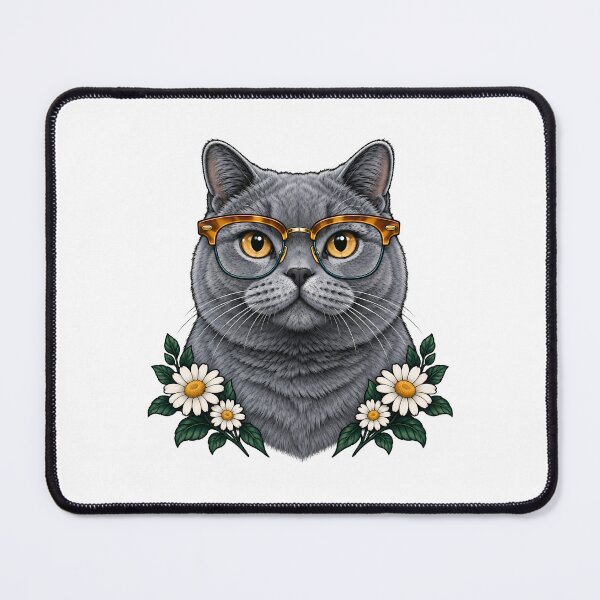 Item preview, British Shorthair Gray Cat with Tortoiseshell Glasses designed and sold by Old's Cool Cat Studio.
