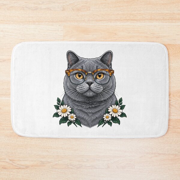 Item preview, British Shorthair Gray Cat with Tortoiseshell Glasses  designed and sold by Old's Cool Cat Studio.