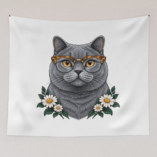 Item preview, British Shorthair Gray Cat with Tortoiseshell Glasses  designed and sold by Old's Cool Cat Studio.