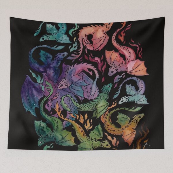 Item preview, Dragon fire rainbow Colorful Watercolor Fantasy Dragon Art designed and sold by robertronda1.