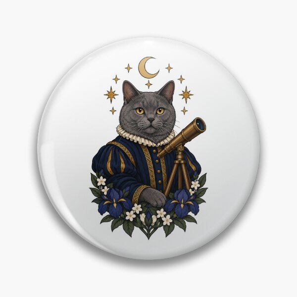 Item preview, Renaissance Astronomer Cat with Telescope and Moon Art designed and sold by Old's Cool Cat Studio.