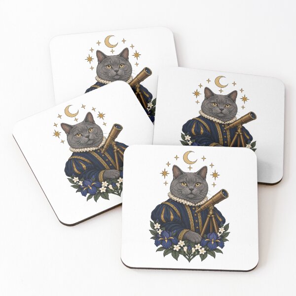 Item preview, Renaissance Astronomer Cat with Telescope and Moon Art designed and sold by Old's Cool Cat Studio.
